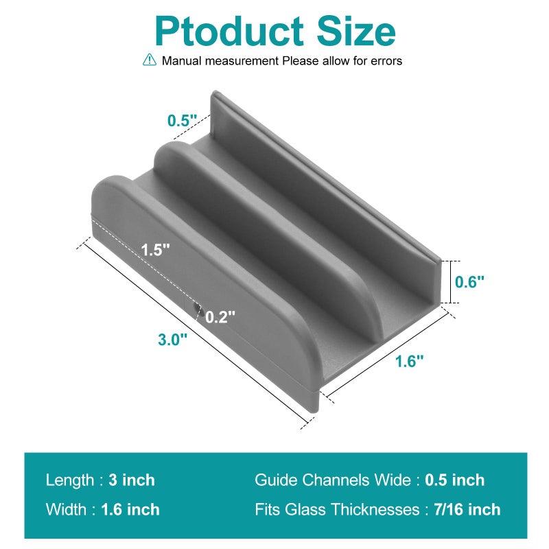 VYH M6219 Sliding Shower Door Bottom Guide(Grey) for Sliding Shower Door (Top Hung) Shower Door Guide, 1/2 in Channels for Glass Shower Door Plastic Guide(2 Pack)(Grey) - Image 2